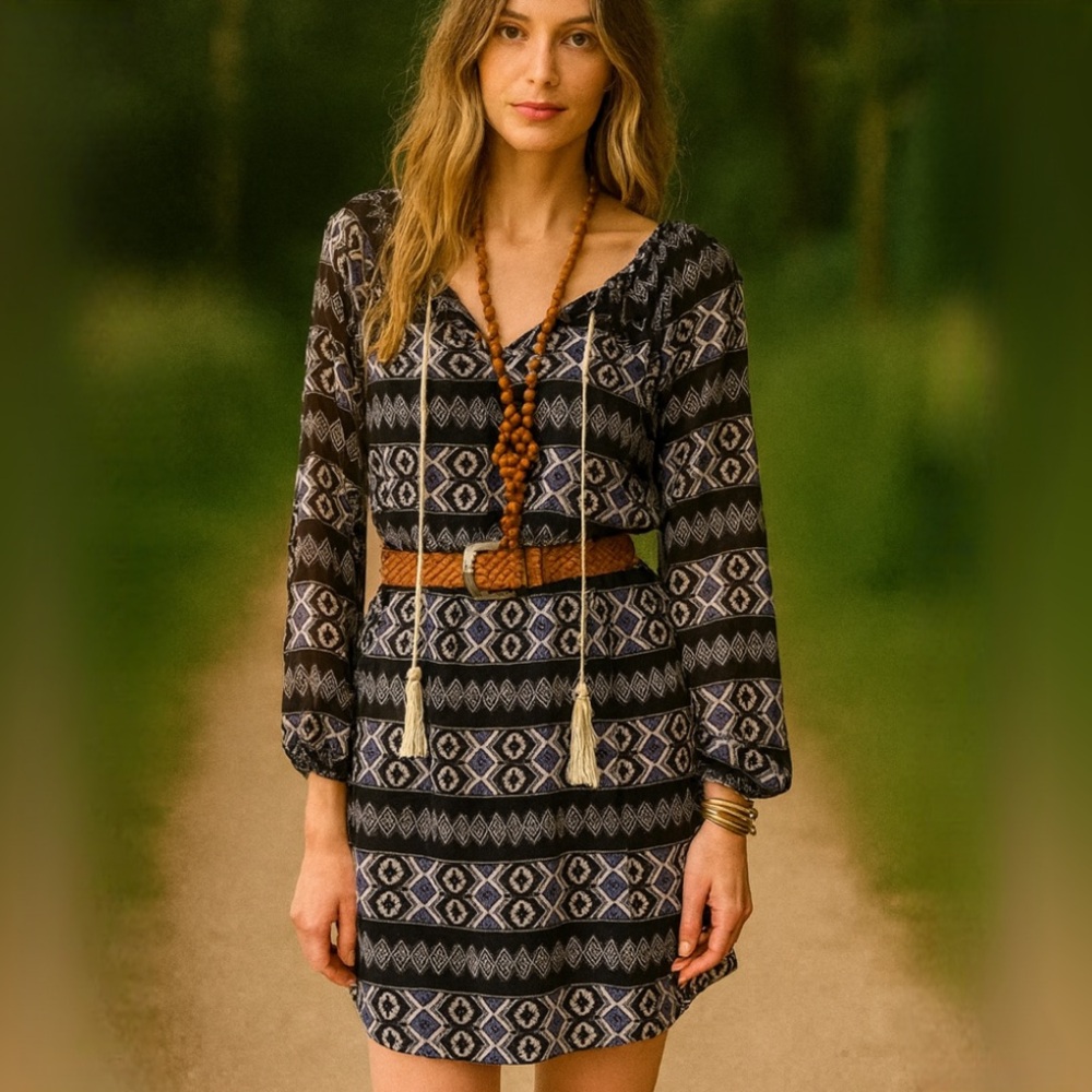 Charlotte Russe Black Aztec Boho Print Lined Dress Size Medium